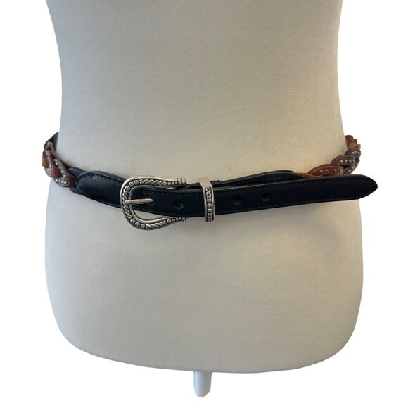 Brighton Leather Belt Silver Tone Buckle Multicolor Brown Silver Studded Size 34 - Picture 1 of 7